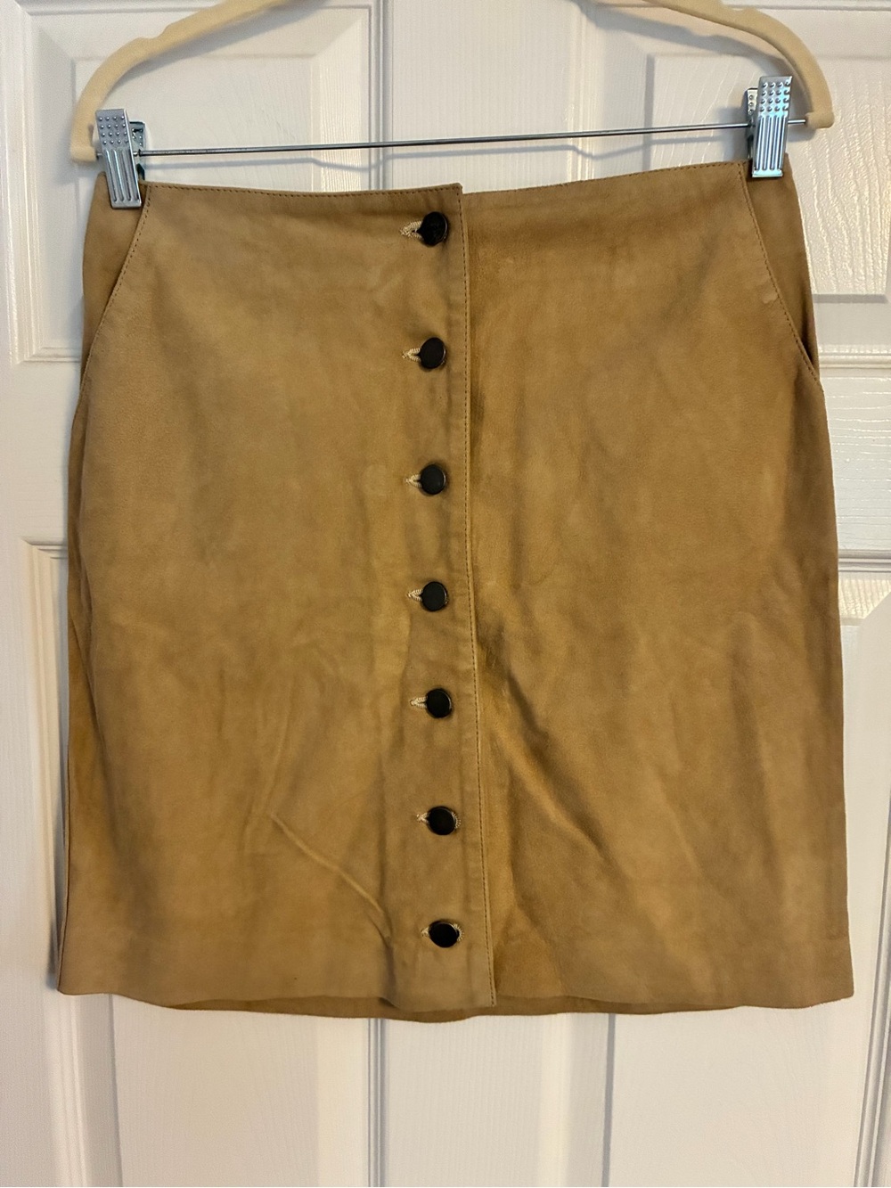 Annie Bing Goat Suede Button-Front Mini Skirt in Tan